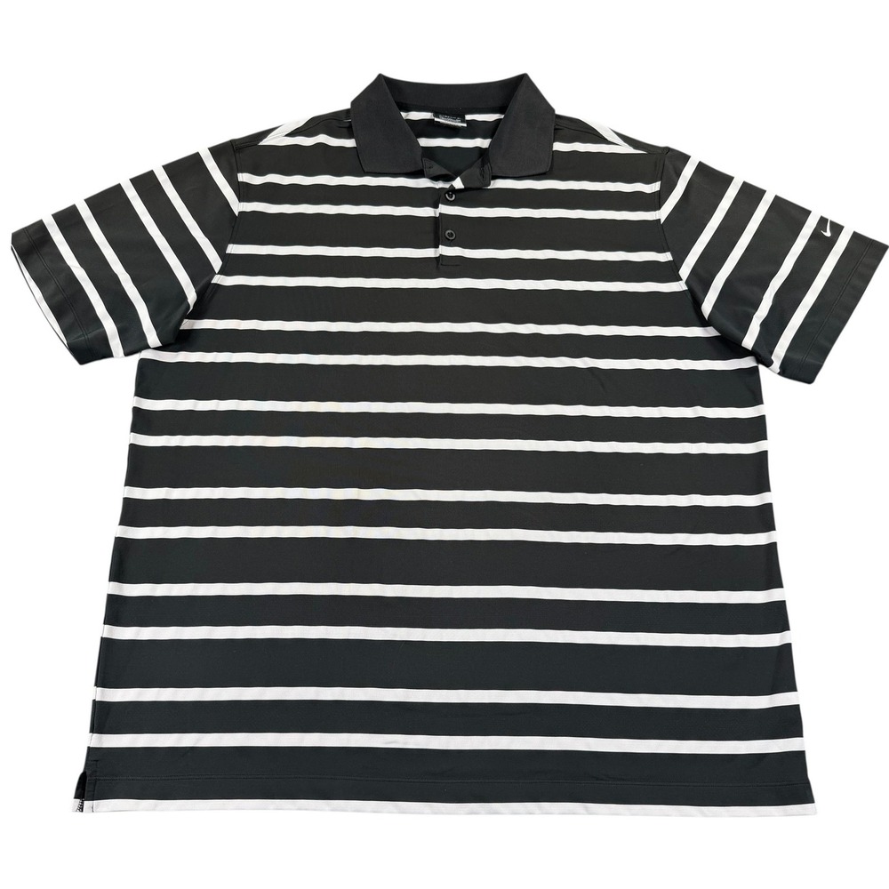 Nike Golf Dri-FIT Polo Shirt Mens 2XL Black White Striped Performance Stretch